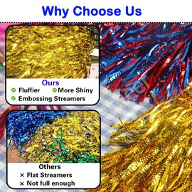 Lovecheer 24PCS Metallic Pom Poms Cheerleading Blue and Gold Pompoms for Team Spirit Sports New Year Halloween Party Cheerleader Gift