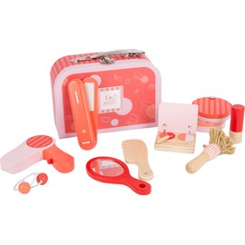 Small Foot Retro Wooden Make-Up and Hairdressing Case, Extensive Beauty Play Set, from 3 Years, 11776, Animal Print, Pink Coral Red