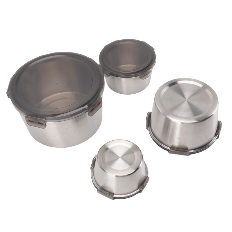 4Pcs Stainless Steel Preservation Box Large Capacity Round Food Storage