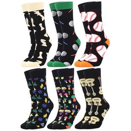 Coolwife Funky Socks Colorful Sport Pattern Dress Socks Cotton Casual Fun Novelty Socks (UK, Alpha, One Size, Regular, Regular, 6 Pairs Ball & Mushrooms)