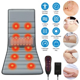 KOCASO Full Body Massage Mat with Heat- Electric Vibration Massage Pad for Chair, Bed & Floor Use with 10 Motors, 9 Modes, 3 Heat Levels, Inflatable Pillow - Ideal Home Office Gift for Women & Men