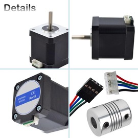 JYUDAUFU Nema 17 42 × 48mm Stepper Motor DC 12V 3D Printer Stepper Motor 1.8° with Coupling, Bracket, 1m 2-Phase 4-Pin Wire Cable, for Creality CR-10 10S Ender 3 3D Printer/CNC Extruder/Y-axis
