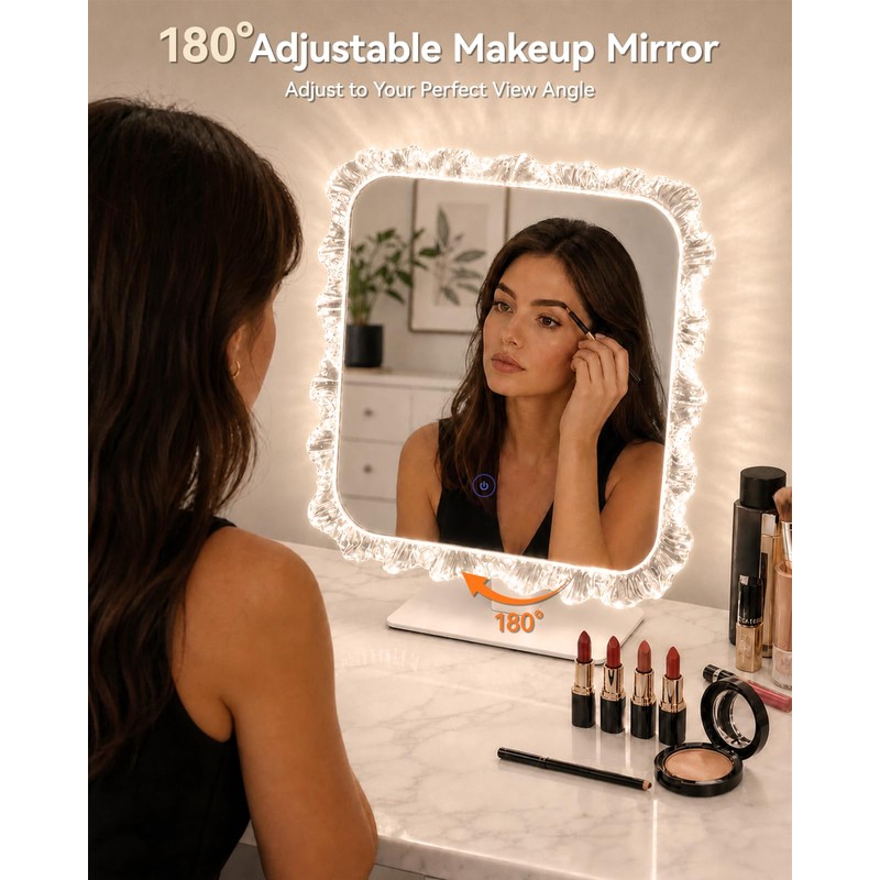 13.8 x 9.5 LED Makeup Mirror with Lights, Crystal Frame,