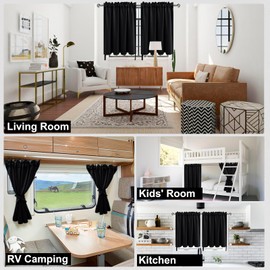 DWCN Black Blackout Curtains for Living Room, Short Curtains for Small Window, Thermal Curtains for Bedroom, 36 Inch Curtains for Cafe, Boys Room, Kitchen, Basement - 42 by 36 Inch, Black, 1 Pair