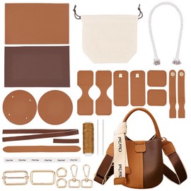 WADORN DIY PU Leather Bag Making Kit for Women, Handbags Sewing Kit for Adult DIY Bucket Bag Making Kit with Lined Pockets DIY Purse Cross Leather Craft Bag Making Supplies, 6.6x6.6x6.6 Inch, Brown