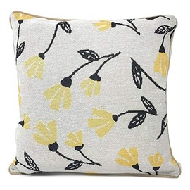 DaDa Bedding Tapestry Throw Pillow Cover - 1-Piece Elegant Fresh Sunshine Yellow Fleur - Woven Floral Design Cushion Case - 16" x 16" (18112)