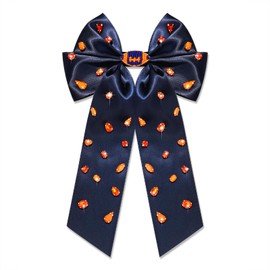 NLCAC Football Hair Bows Game Day Hair Bows for Women Long Tail Satin Bow Barrette Hair Clip Game Day Outfits Hair Accessories for Women Sports Fan Gifts Navy Orange