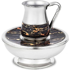 Zion Judaica - Juego grande Mayim Achronim para lavado de manos con final de comida, aluminio con calcomanía de mármol negro decorado para Shabat, Yom Tov, Pesach Seder Judaica regalo para Rosh Hahsanah Año Nuevo
