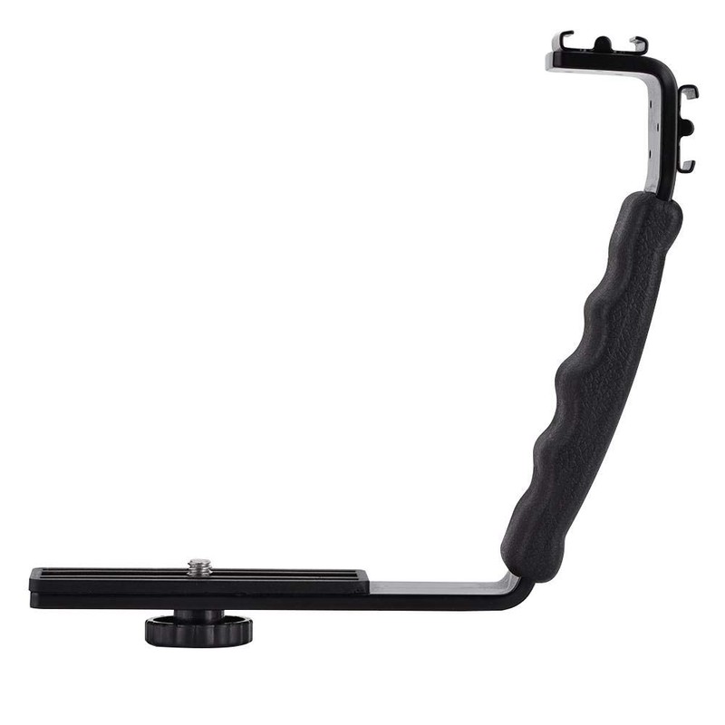 Acouto L-Bracket,Camera Aluminium Alloy Flash L-Bracket Dual Hot Shoes Holder