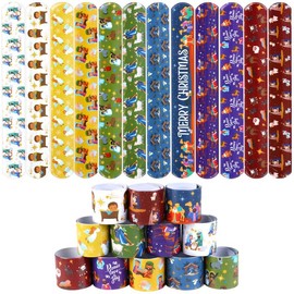 Serencatcher 48pcs Christmas Nativity Slap Bracelets, Christian Party Favors Slap Wristbands, Peace Love Joy Merry Christmas Snap Bracelets for Xmas Winter Holiday Party Religious Education Supplies