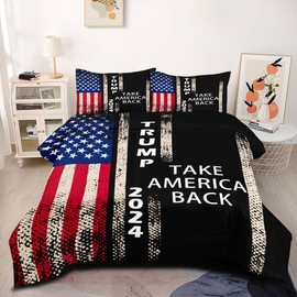 CCoutueChen Black USA Flag Comforter Set Full Size,Trump Take American Back Bedding Set for Teens Boys, 3 Pieces Soft Fluffy Down Comforter with 2 Pillowcases