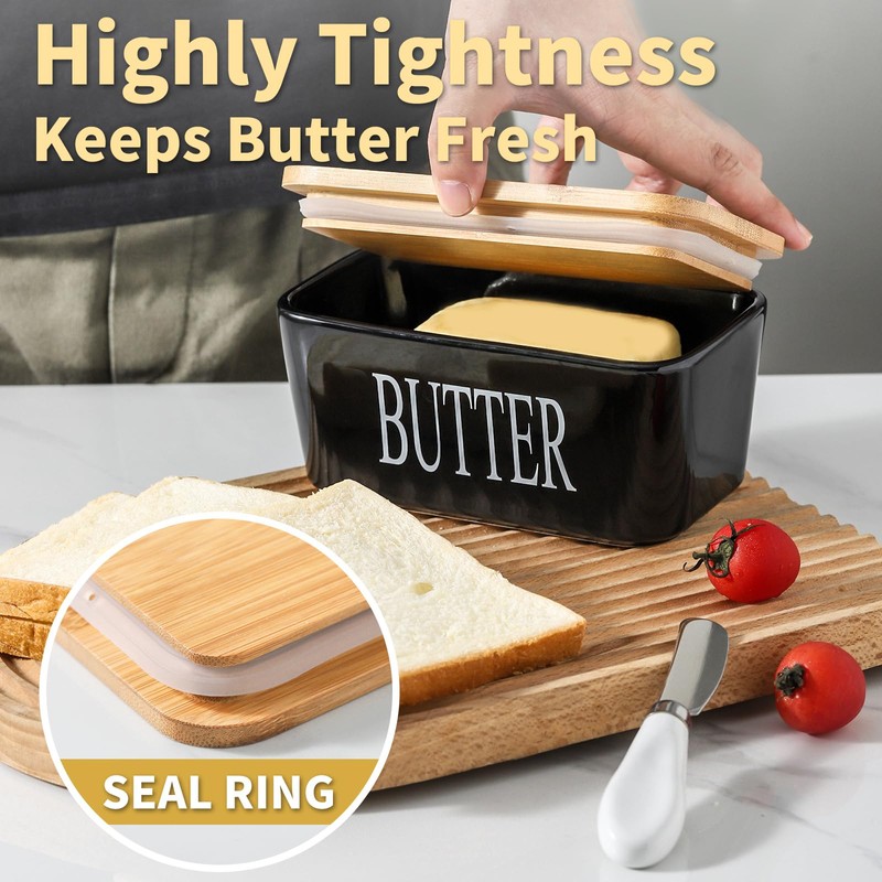 Hasense Butter Dish with Lid, Ceramic Butter Dish with Knife