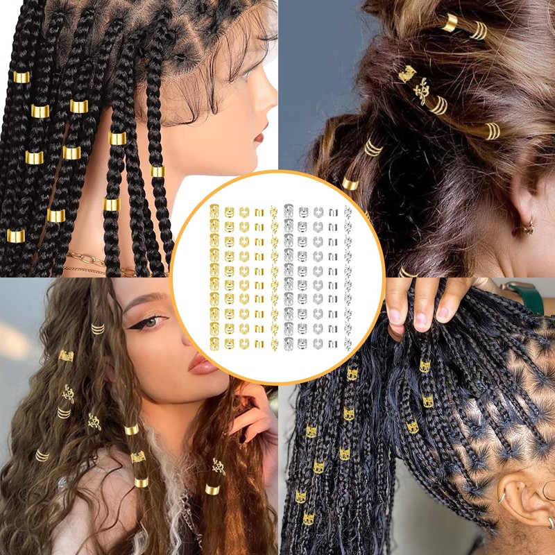 100 Pcs Gold & Silver Dreadlock Beads Locks Accessories Hair
