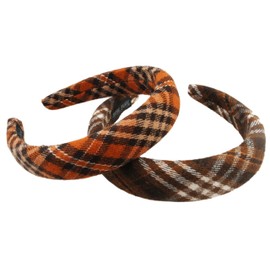 VIVIAN & VINCENT 2 Pack of Womens Fall Scottish Tartan Headbands Headwraps Hair Band with Bow Orange and Brown Plaid