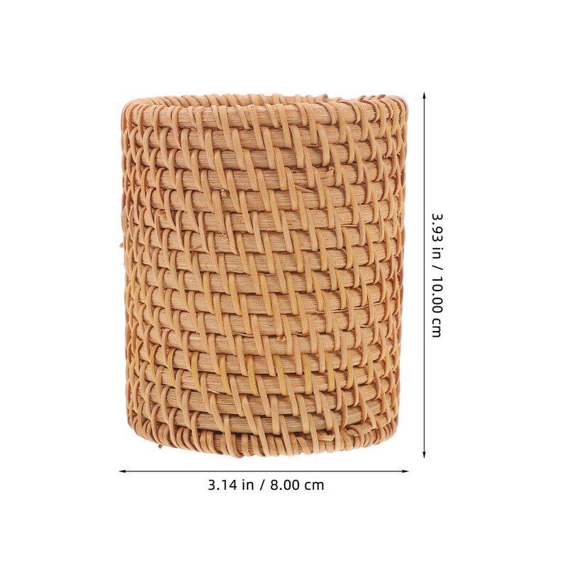 Operitacx Rattan Pencil Holder Wicker Pen Cup Handmade Makeup Brushes