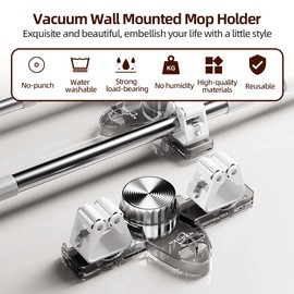 Cxqbsmy Broom Holder Mop Hanger, Wall Mount Mop Grippers, Self Adhesive Mop and Broom Holder Wall Mount, No Punching Required Broom Hanger Organizer for Bathroom, Kitchen, Utility Room, Laundry Room
