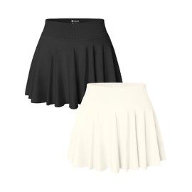 OQQ Women 2 Piece Skirts 2 in 1 Flowy Basic Versatile Stretchy Flared Casual Mini Skirts Black Beige
