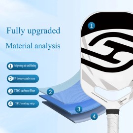 USAPA Approved T700 Carbon Fiber Racquet with Honeycomb Core 16mm Thickness Lightweight & Ergonomic DesignMaterial: Carbon Fiber, Color: Black