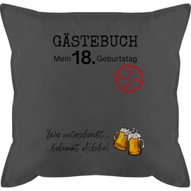 Cushion 50 x 50 cm – Guest Book 18th Birthday – 50 x 50 cm – Grey – 18 Gifts Boy Gift for 18th Birthday 18th Guest List for Daughter Born Eighteen (18) with Years Old UK 18th Birthday My Funny