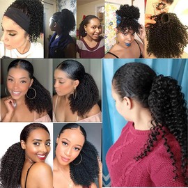 Kinky Curly Ponytail Human Hair Extension for Women, Afro Kinkys Coily Wrap Around Pony Tail Hair Piece 18inch Clip in Ponytail Extension Magic Paste Ponytail 100g