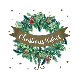 Eurowrap Pack of 12 Assorted Christmas Cards Xmas Wreath And Tree - 2 Designs Seasons Greetings and Christmas Wishes - Eco Friendly Packaging 100% Recyclable