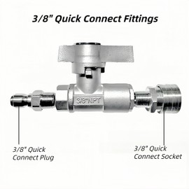 High Pressure Washer Ball Valve Kit，3/8" Quick Connect Ball Valve for High Pressure Power Washer Hose, Stainless Steel Pressure Washing Ball Valve Kit with Max 5000 PSI