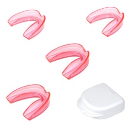Mouth Guard for Grinding Teeth at Night, Thin Mouthguard for Women, Upgraded Night Guards for Clenching Teeth, Pack of 4 Pink Moldable Bite Dental Guards for Bruxism, 2 Sizes with One Travel Case