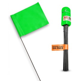 Paquete de 100 banderas de marcado verdes - Bandera de 4 x 5 pulgadas en alambre de acero de 15 pulgadas - Banderas de marcador para riego, banderas de aspersión, banderas de césped, banderas de patio, banderas de jardín
