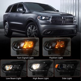 FIONE Halogen Headlight Assembly Compatible With Dodge Durango 2014-2020 Replacement Black Housing Headlights Without LED DRL Projector Passenger Right Side RH 68299134AD CH2503302