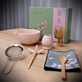 Joyscale Macha Wisk Set, Ceramic Macha Kit, 8 Pcs Matcha Set(Pink), Matcha Bowl And Whisk Set, Japanese Matcha Set Whisk And Bowl, Matcha Starter Kit