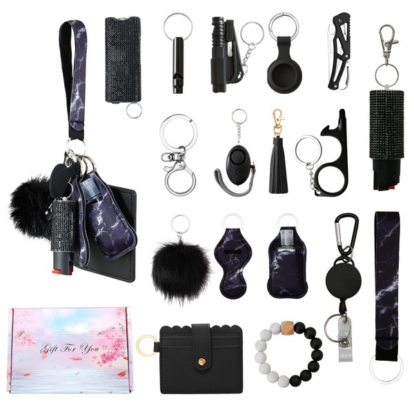 Araafur Wristlet Keychain Set with Personal Alarm and Pom pom,