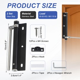 PATIKIL 5.5 Inch Spring Door Closer, 2 Set Spring Door Stop Screen Door Latch Security Door Stopper with Adjustable Closing Speed for Home Hinge Door, Black