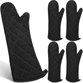 Breathffy 2 Pairs 17 Inch Extra Long Oven Mitts Heat Resistant Cotton Lining Oven Thick Gloves Kitchen Food Service Mittens for Pot Holders Cooking Baking Bbq, up to 482f (Black)