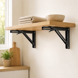 2-Pack Folding Shelf Brackets with 90° Lock & Press-to-Fold Design