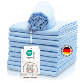 ZOLLNER Set of 10 Muslin Burp Cloths 70 x 70 cm Cotton Skin-friendly Muslin Cloths Especially Soft and Extremely Absorbent Washable up to 60 °C Light Blue