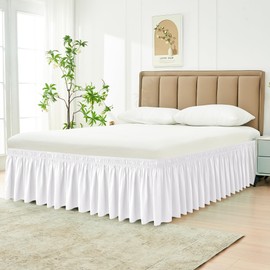 Biscaynebay - Faldas de cama envolventes con volantes, elásticas, resistentes a las arrugas y a la decoloración, tela sedosa, color blanco, caída de 40.64 cm, matrimonial y matrimonial XL