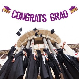 Congrats Grad Banner, Congrats Class of 2025 Graduation Decorations, Congratulations Graduate Banner, 2025 Congrats Grad Party Decorations, Purple Glitter