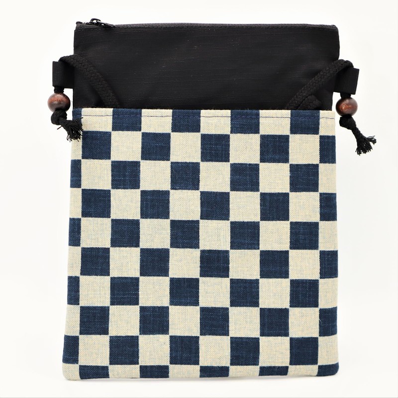 Whole Round Shoulder Bag Pochette Checkered Made in Japan Navy