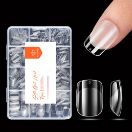Modelones Nail Tips, 216 Pieces, Full Cover Nail Tips Set, Soft Gel Tips Set, Pre-Buff PMMA Resin Nail Tips, Artificial Nails for Sticking, Nail Art, DIY, Short Squares XS