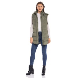 Sebby S.E.B Women's Long Puffer Vest, Quilted Faux Down Filled Hooded Vest for Fall and Winter
