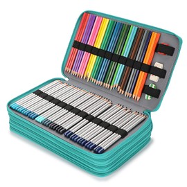 BSTKEY PU Pencil Case Students Pen Wrap for Colored Pencils - Large Capacity 300 Pencil Holder Pouch Storage Bag Stationery Organizer, Green (No Pencils)