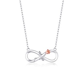 BlingGem Necklace for Women 925 Sterling Silver Infinity Rose Dainty Pendant 18K White Gold-Plated Rose Flower Romantic Love Anniversary Birthday Gifts for Women Wife