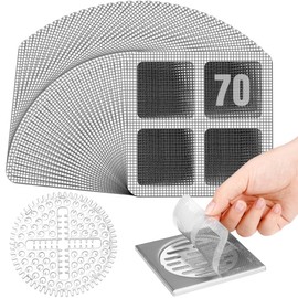 NiHome 4"x4" Disposable Drain Strainer Stickers 70PCS, Square Enhanced Adhesive Mesh Hair Catchers for Shower Drains, Includes Reusable Drain Cover, Suit for Bathroom, Laundry & Kitchen Sinks
