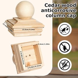 8 Pcs 4 x 4 Inch Wood Post Caps, Cedar Ball Finial