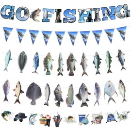 Qeeenar 5 Gone Fishing Pancartas de Cumpleaños de Pescar para Fiesta Banner de Fiesta de Pescado Colgante de Cuerda Decoraciones de Papel de Cumpleaños para Pescador Verano Jubilación (Estilo Variado)
