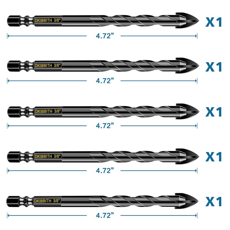 5 Pcs 3/8" Masonry Concrete Drill Bit Set for Tile