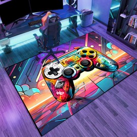 Lacut Game Area Rug Teen Boys Carpet, 3D Gaming Rugs Gamepad Controller Mat for Boys Girls Bedroom Playroom, Non-Slip Scrawl Style Gamer Rugs Children Gaming Area Rugs (Scrawl Style 2, 63" x 47")