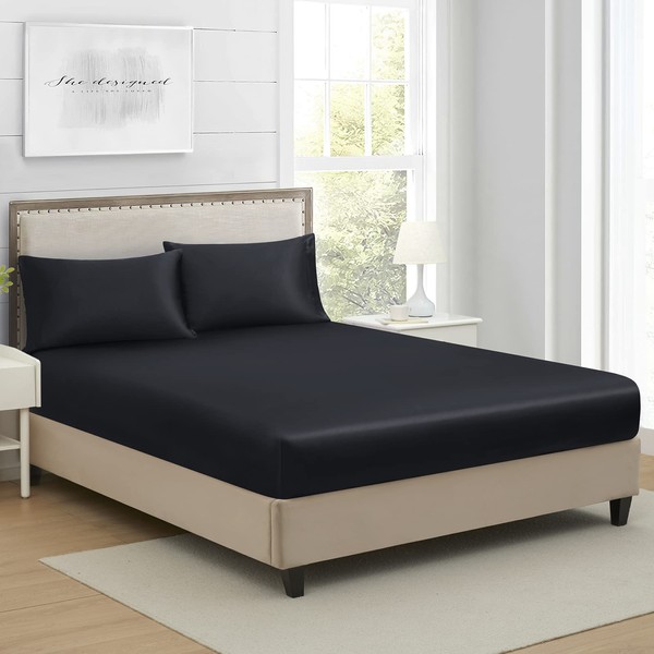 Queen Silk Satin Fitted Sheet, Soft Deep Pocket Single Bottom