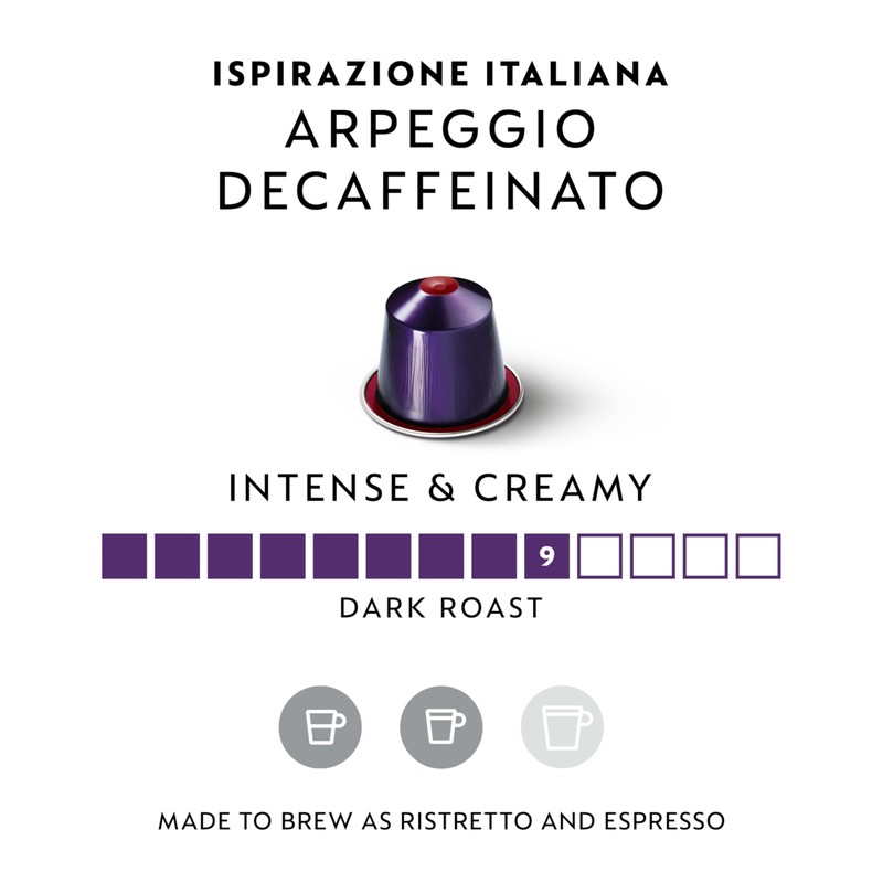 Nespresso Capsules Original Line, Arpeggio Decaffeinato, Dark Roast Coffee, 50-Count