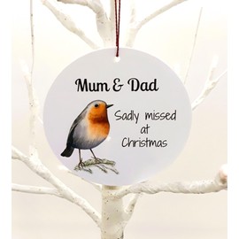 Chic Cottage Crafts Mum & Dad Sadly Missed At Christmas - In Loving Memory Christmas Tree Hanging Bauble Decoration - Memorial